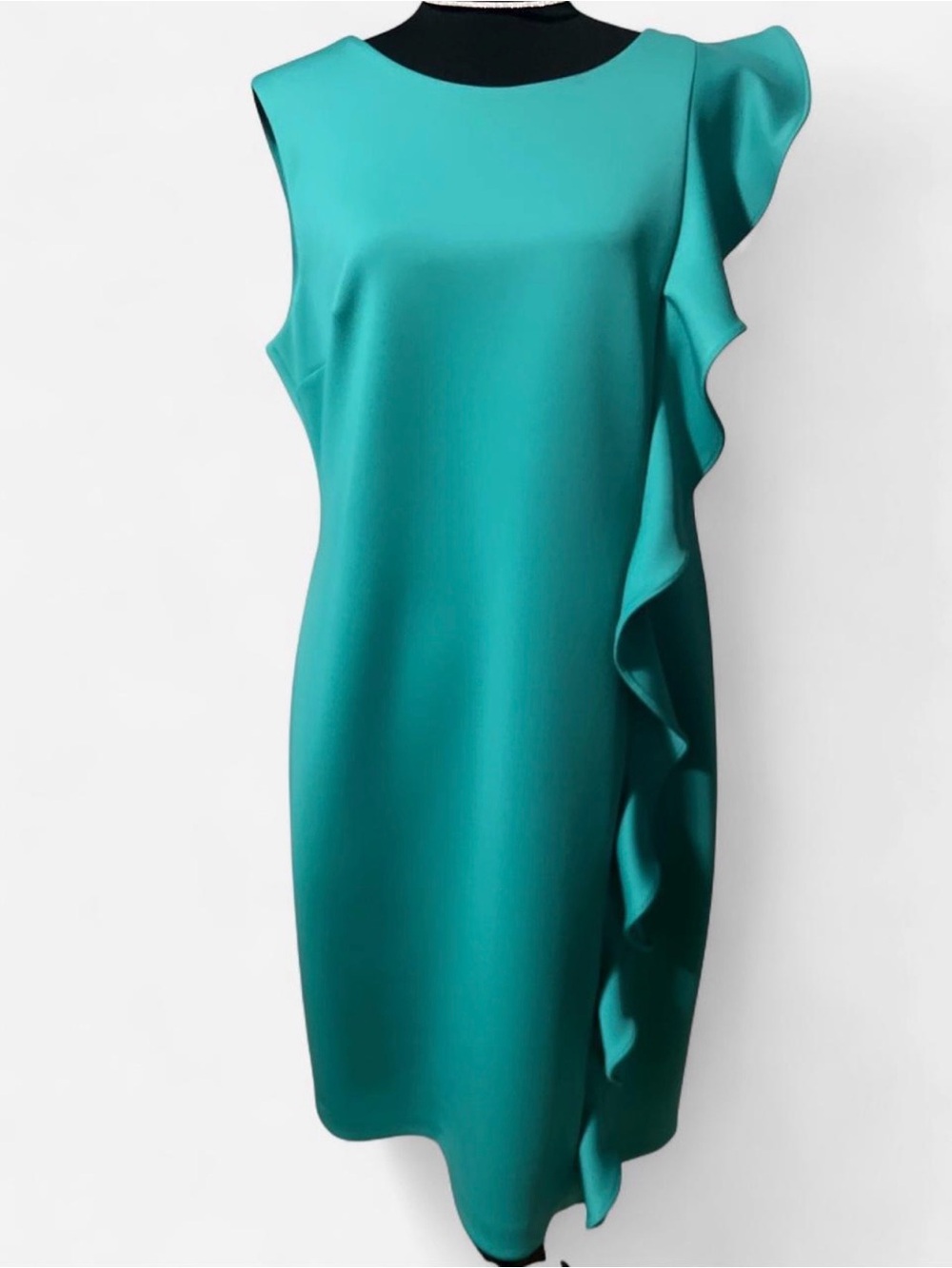 Calvin Klein Teal Asymmetrical Ruffle Shift Dress